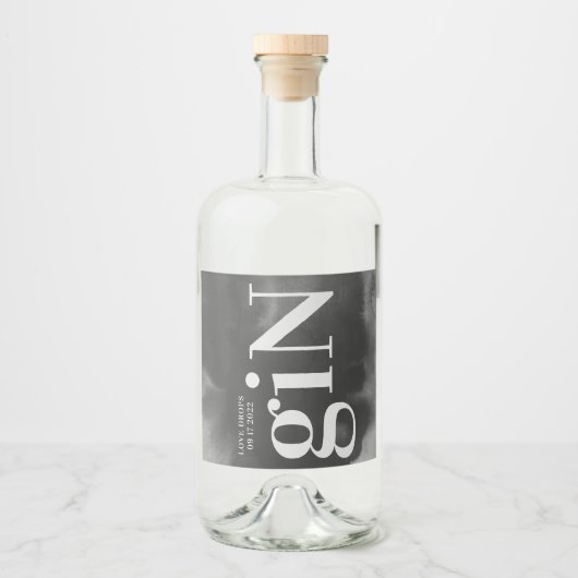 グレイアートビッグモダンモノグラムはっきりしたシンプル結婚ズ リキュールボトルラベル (正面)