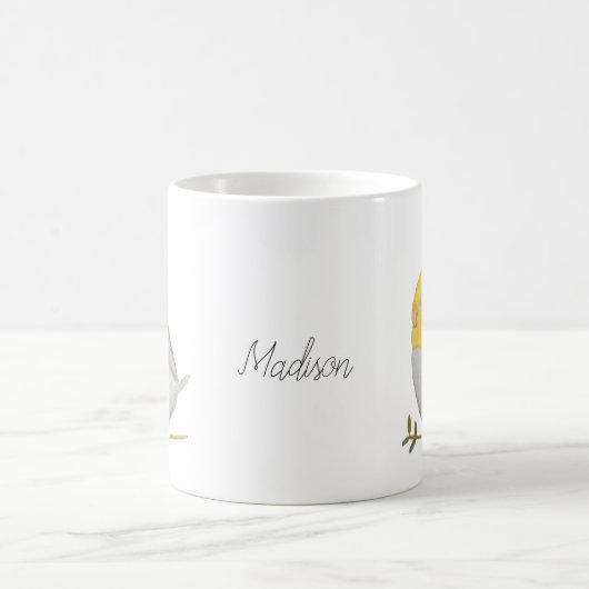 グレイイエローコックアイルカウトペットバード名前をカスタムする コーヒーマグカップ (中央)