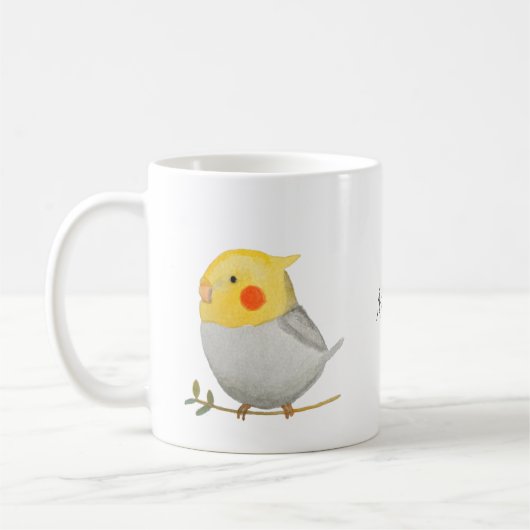グレイイエローコックアイルカウトペットバード名前をカスタムする コーヒーマグカップ (左)