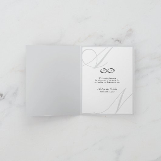 グレイインフィニティシンボル4数々のフォトエレガントな結婚式 サンキューカード (内部)