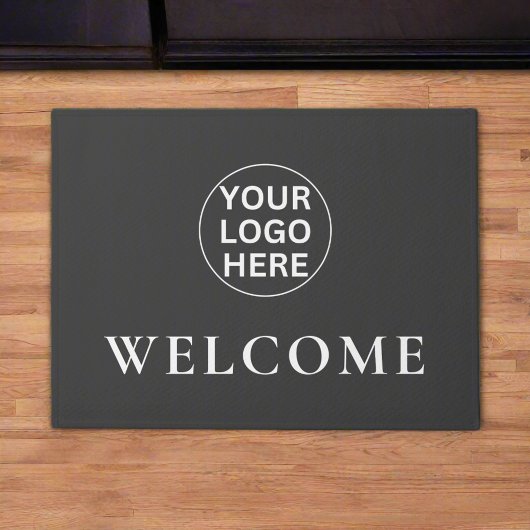 グレイウェルカムロゴlプロフェッショナルビジネスブランディング ドアマット