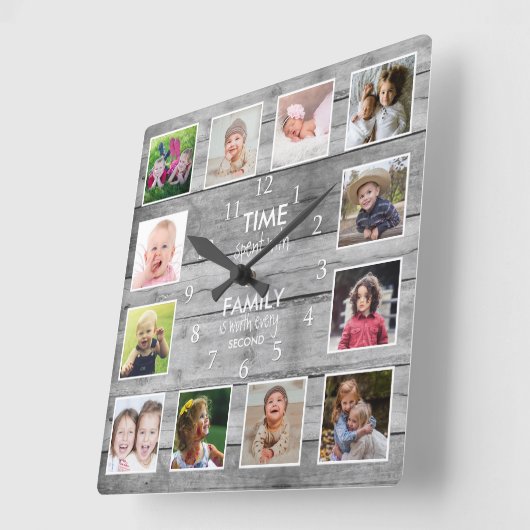 グレイウッド12写真テンプレートタイムファミリー引用文 スクエア壁時計 (傾斜)