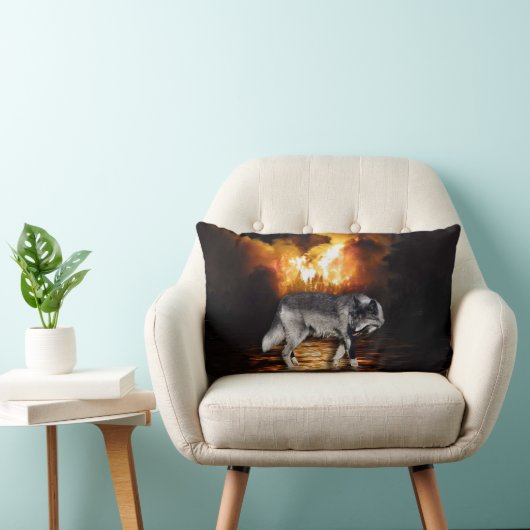 グレイウルフ野生生物と森林火災の生存者 ランバークッション (椅子)