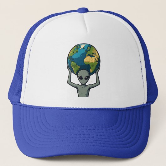 グレイエイリアンが地球を持ち上げる 🌍👽 キャップ (正面)