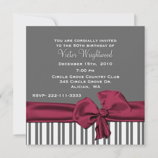 グレイエレガントアンドマルーン誕生日招待状 招待状 (正面)