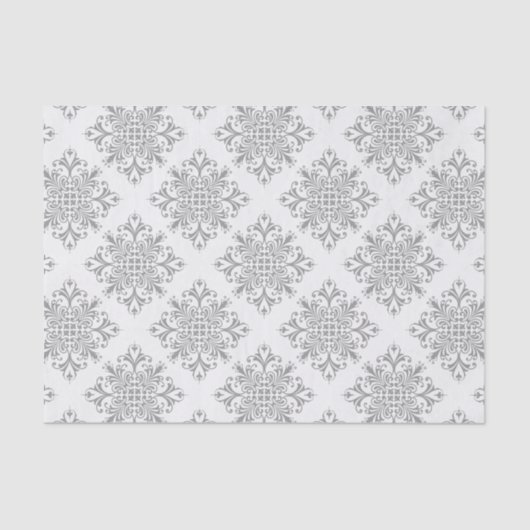 グレイエレガントオンホワイトダマスク 薄葉紙 (正面)