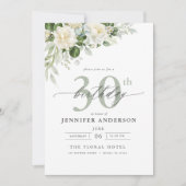 グレイエレガントグリーンフローラ30歳の誕生日 招待状 (正面)