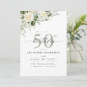 グレイエレガントグリーンフローラ50誕生日 招待状 (スタンド正面)