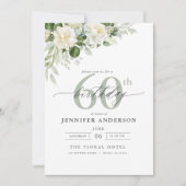 グレイエレガントグリーンフローラ60誕生日 招待状 (正面)