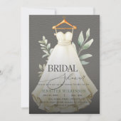 グレイエレガントグリーンリードレスガウンブライダルシャワー 招待状 (正面)