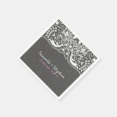 グレイエレガントダマスホワイトヴィンテージレース スタンダードカクテルナプキン (角)