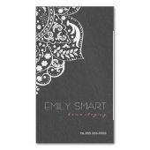 グレイエレガントダマスホワイトヴィンテージレース マグネット名刺 (正面縦)
