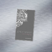 グレイエレガントダマスホワイトヴィンテージレース マグネット名刺 (インサイチュ)