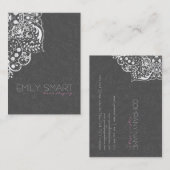 グレイエレガントダマスホワイトヴィンテージレース 名刺 (正面/裏面)