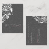 グレイエレガントダマスホワイトヴィンテージレース 名刺 (正面/裏面)