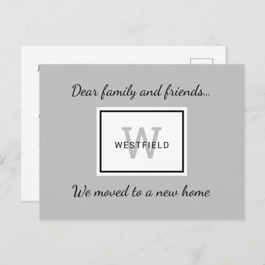 グレイエレガントファミリーモノグラムニューホームムービング 案内ポストカード (正面/裏面)