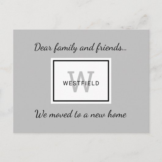 グレイエレガントファミリーモノグラムニューホームムービング 案内ポストカード (正面)