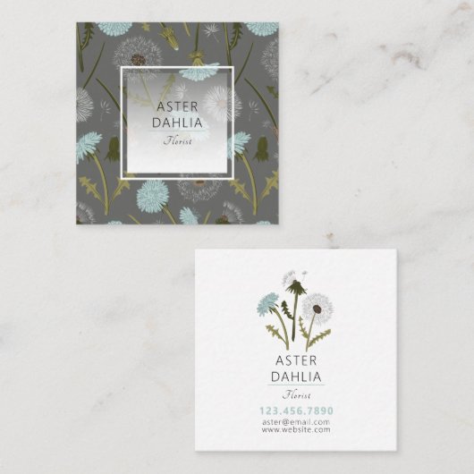 グレイエレガントブルータンポポ花 スクエア名刺 (正面/裏面)