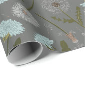 グレイエレガントブルーダンデリオンフローラルパターン ラッピングペーパー (ロールコーナー)