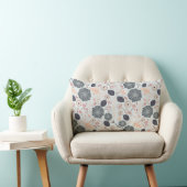 グレイエレガントブルーピーチ花柄 ランバークッション (椅子)