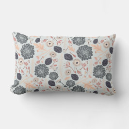 グレイエレガントブルーピーチ花柄 ランバークッション