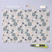 グレイエレガントブルーピーチ花柄 薄葉紙 (クラフト)