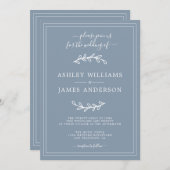 グレイエレガントブルー結婚式招待状 招待状 (正面/裏面)