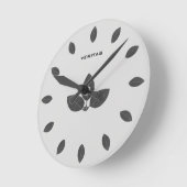 グレイエレガントベイツリー葉ズ ラウンド壁時計 (傾斜)