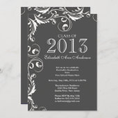 グレイエレガントホワイト卒業パーティー招待状 招待状 (正面/裏面)