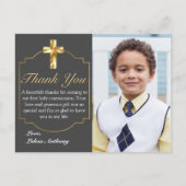 グレイエレガント金ゴールドクロス第1聖餐式 ポストカード (正面)