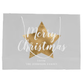 グレイエレガント金ゴールドスターメリークリスマス ラージペーパーバッグ (裏面)