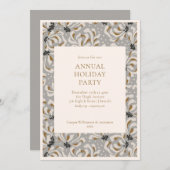 グレイエレガント金ゴールドボタニカルオフィスホリデーパーティー 招待状 (正面/裏面)