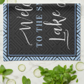 グレイエレガント&ダスティブルーシックウェルカムレイクハウス キッチンタオル (折り畳み)