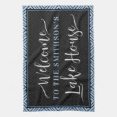 グレイエレガント&ダスティブルーシックウェルカムレイクハウス キッチンタオル (縦)