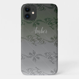 グレイグラデーション 葉っぱ パーソナライズデザイン iPhone 11 ケース
