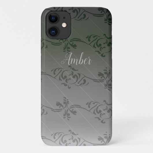 グレイグラデーション 葉っぱ パーソナライズデザイン Case-Mate iPhoneケース (裏面)