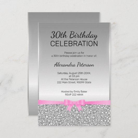 グレイグリッター30歳の誕生日 招待状 (正面/裏面)