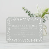 グレイグリーンリノプリントホリーメリークリスマス シーズンカード (スタンド正面)
