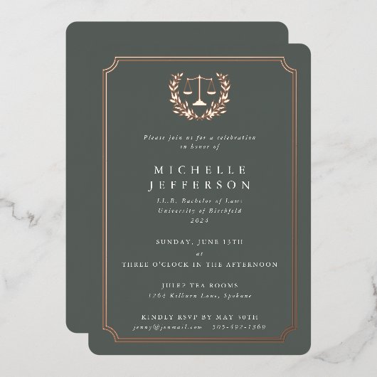 グレイグリーン法科卒業会 箔招待状 (正面/裏面)