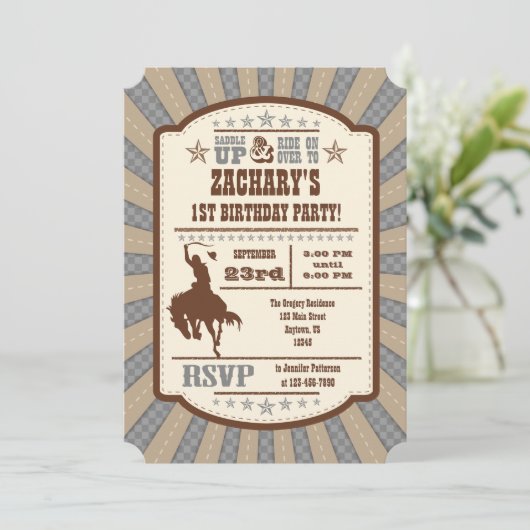 グレイグレーカウボーイロデオバースデーパーティーの招待 招待状 (スタンド正面)