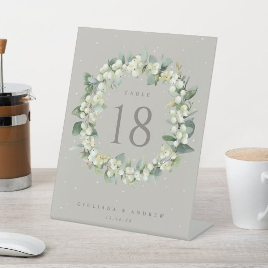 グレイゲスノーベリー+ユーカリ結婚のテーブル番号 台座サイン (インサイチュ)