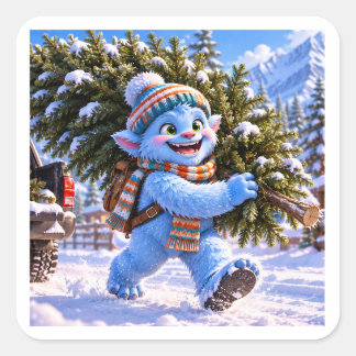 グレイシアグリンチとクリスマスツリーのフェスティブステッカー スクエアシール