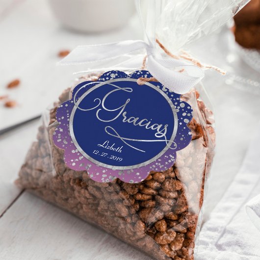 グレイシアス王室のブルーシルバー紙吹雪ギフトありがとう フェイバータグ