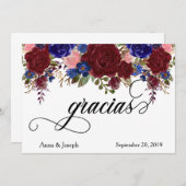 グレイシア結婚スフローラネイビースペインのブルゴーニュ サンキューカード (正面/裏面)