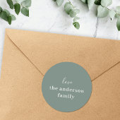 グレイシッシュセージエレガントグリーンシック手書き愛 ラウンドシール