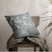 グレイシッシュブルーホワイトフローラさくらんぼ花 クッション