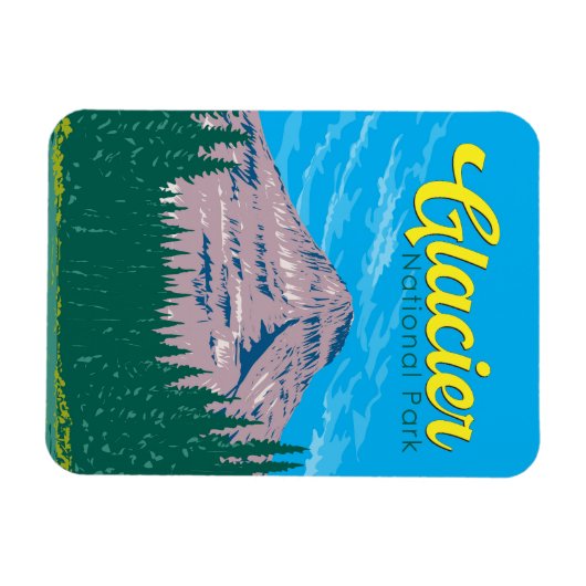 グレイシャーナショナルパークイラストレーショントラベルヴィンテージ マグネット (横)