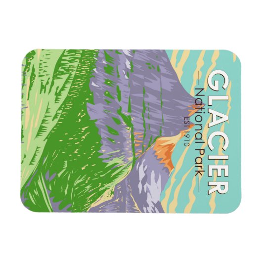 グレイシャーナショナルパークイン春モンタナヴィンテージ マグネット (横)