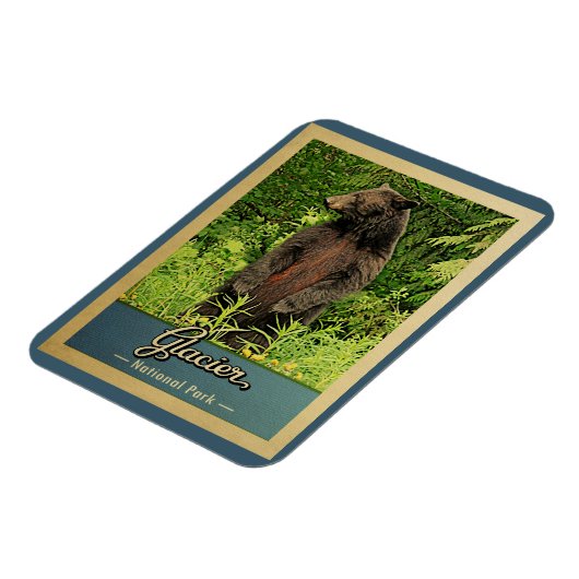 グレイシャーナショナルパークベアーヴィンテージトラベル マグネット (左側)