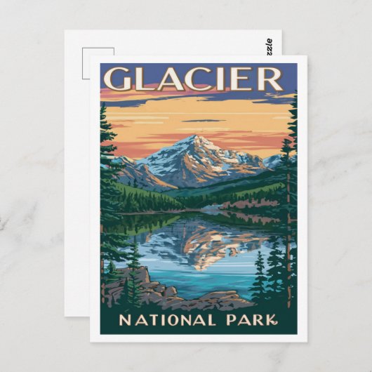 グレイシャーナショナルパークモンタナウォーターカラー絵画ズ ポストカード (正面/裏面)